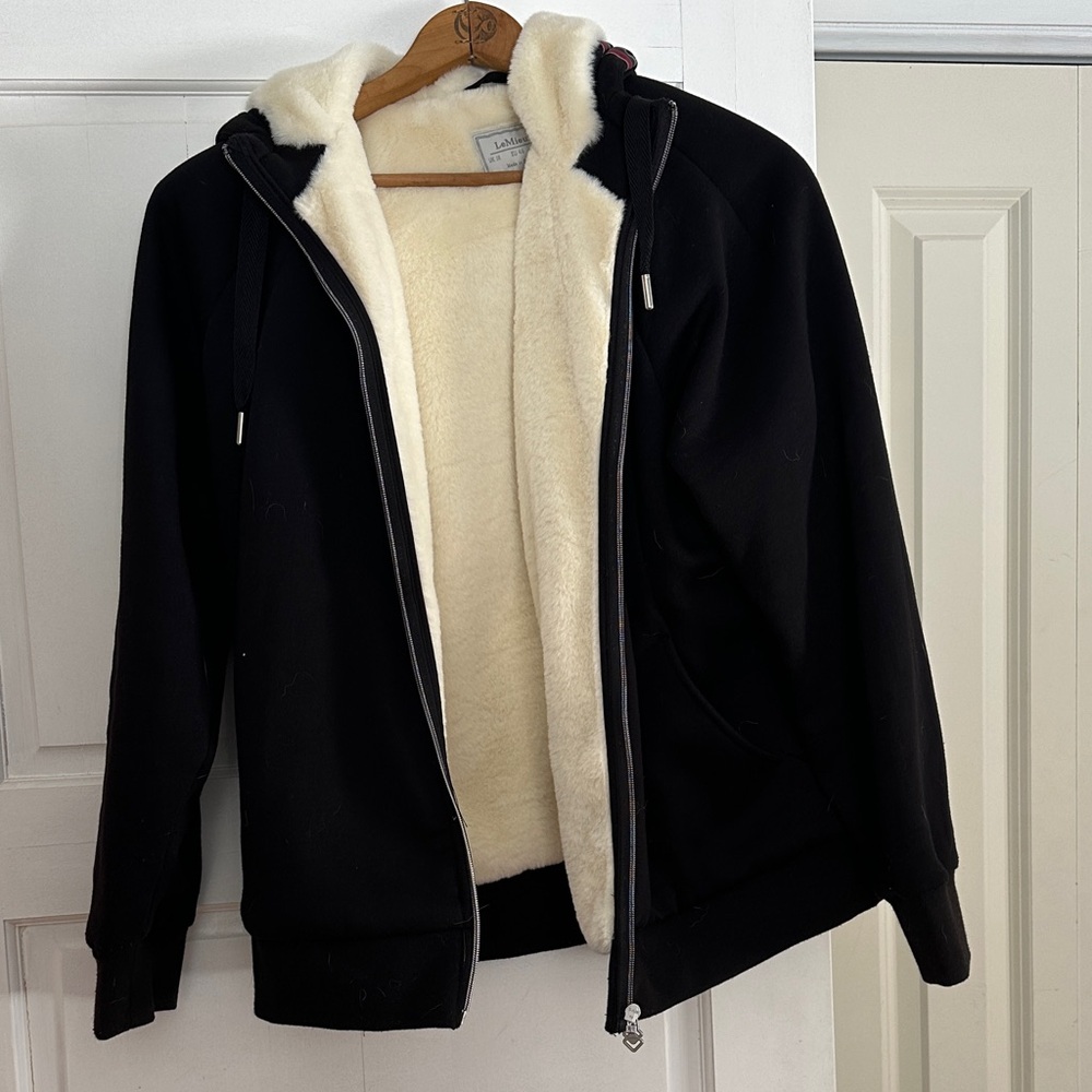 Women's Black and Cream Hooded Jacket